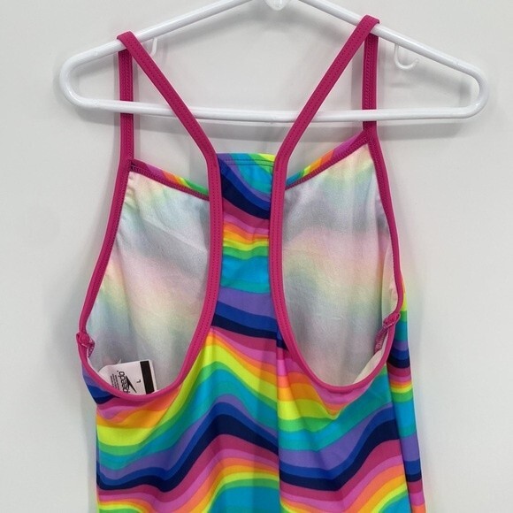 Speedo Girls Stretch Rainbow 🌈 Square Neck Sleeveless One-Piece Swimsuit Large - Picture 3 of 7